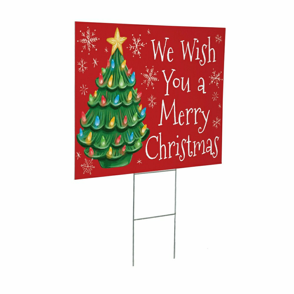 Plow & Hearth Christmas Tree COROPLAST Yard Sign, "WE WISH YOU A MERRY CHRISTMAS", , 24"x18"