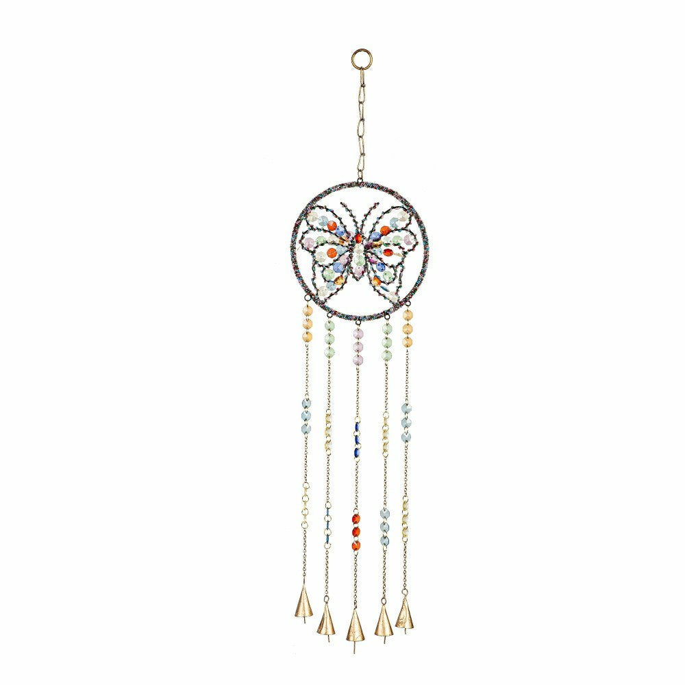 Plow & Hearth Garden of Wonder Wind Chime, Beaded Glass, Butterfly