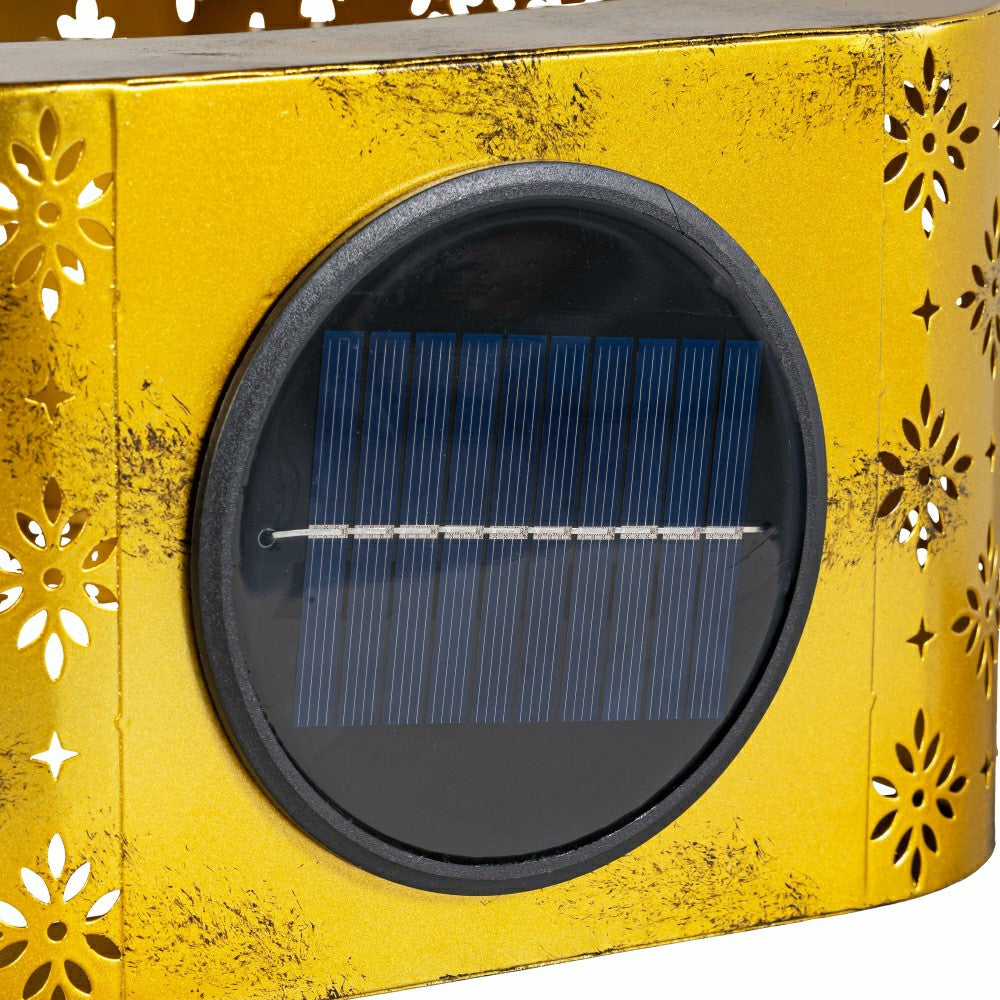 Plow & Hearth Solar Floral Planter, Gold