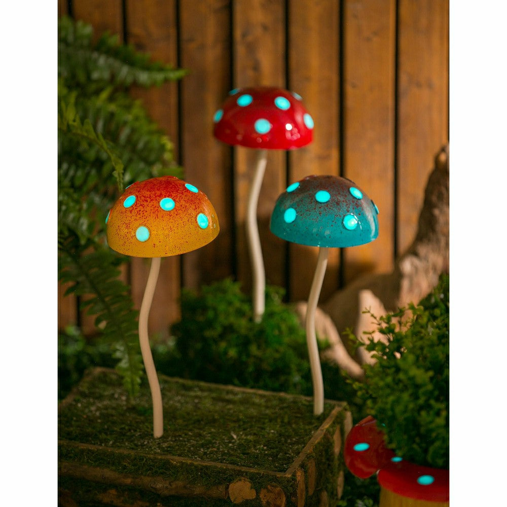 Plow & Hearth 12.5"H Glow in the Dark Mushroom Plant Pick, Yellow
