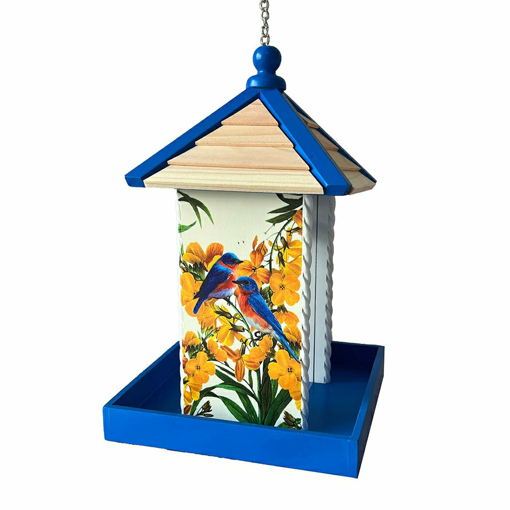 Plow & Hearth Townhouse Bird Feeder with Bluebirds and Camellia