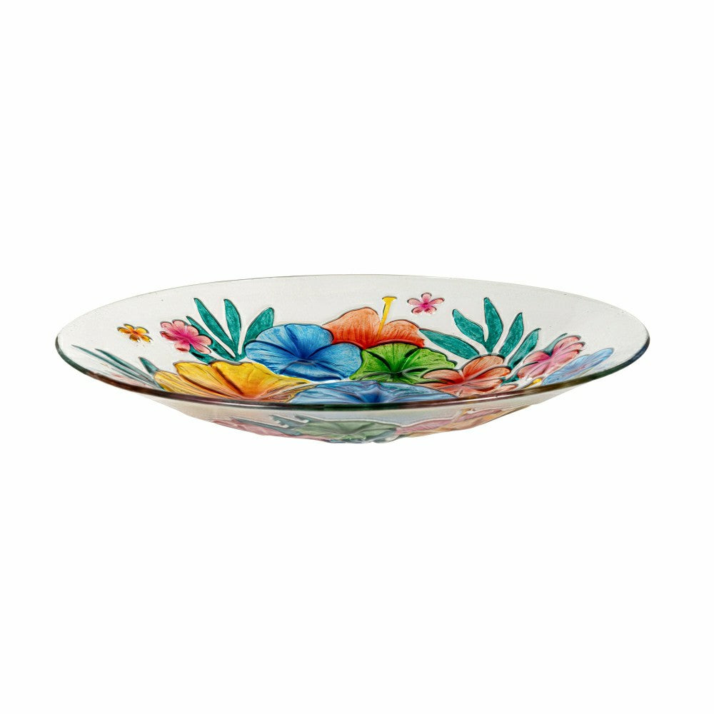 Plow & Hearth Palm Beach Birdbath, Hibiscus Flower Glass Birdbath, 18"