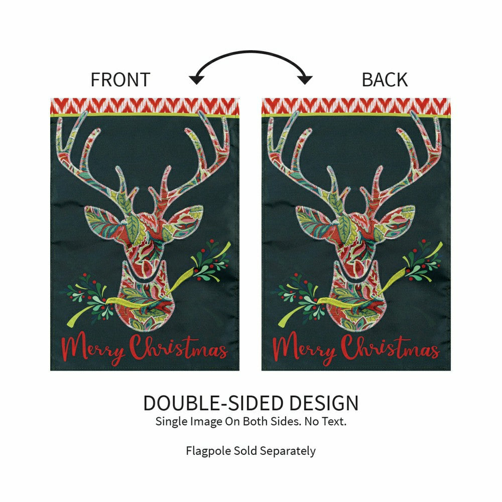 Plow & Hearth Patterned Reindeer Applique Garden Flag