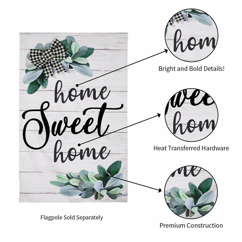 Plow & Hearth “Home Sweet Home” Eucalyptus Burlap House Flag