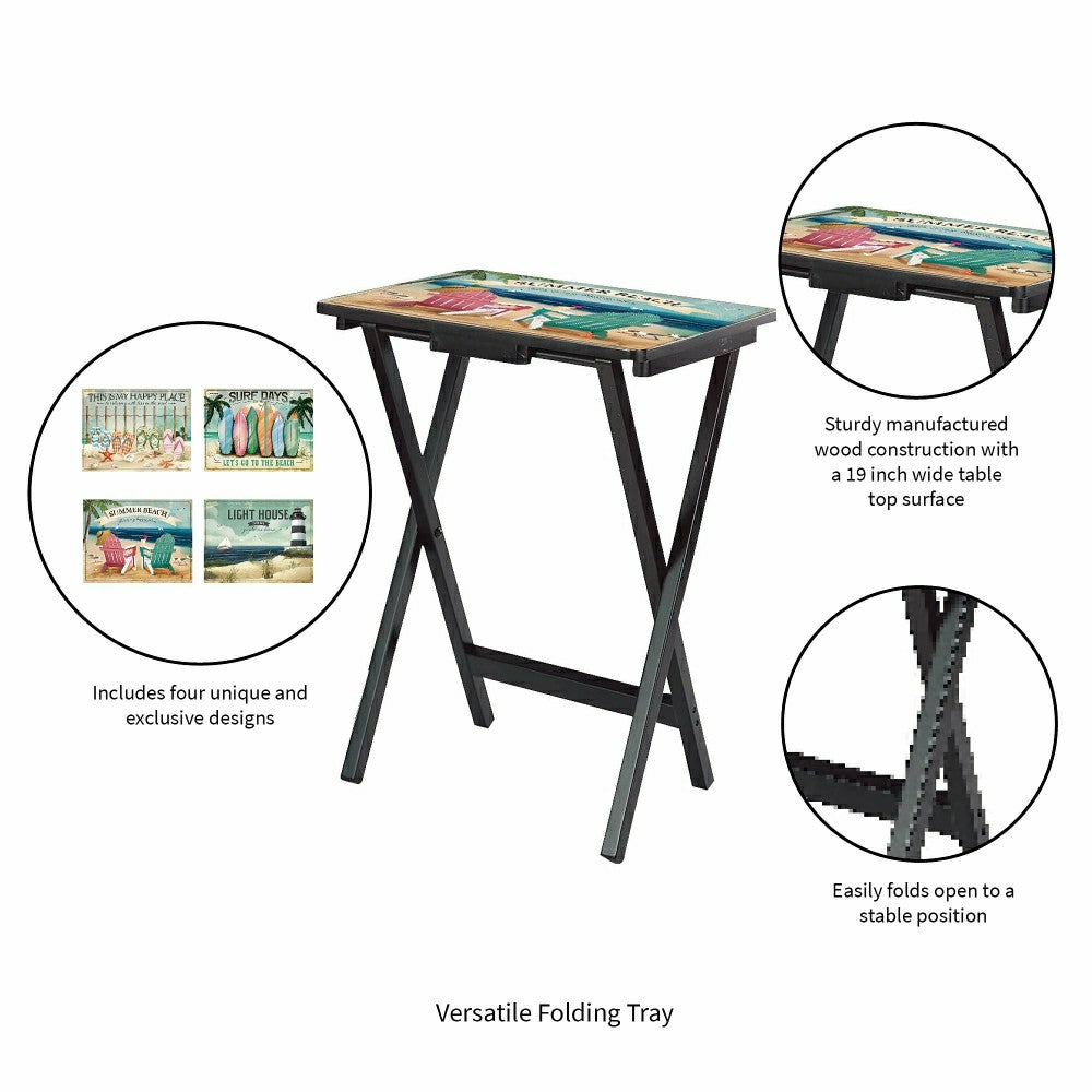 Plow & Hearth West Coast Beach TV Tray Set of 4