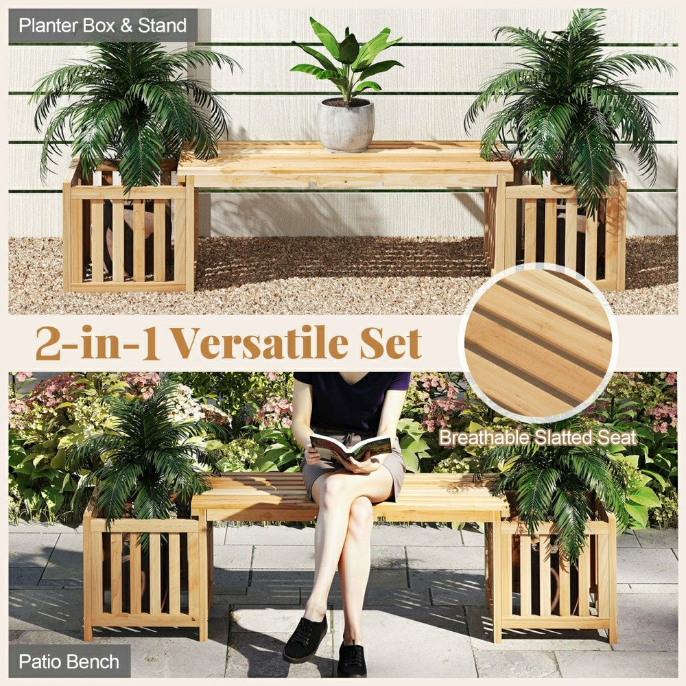 Plow & Hearth Patio Wooden Bench with Planter