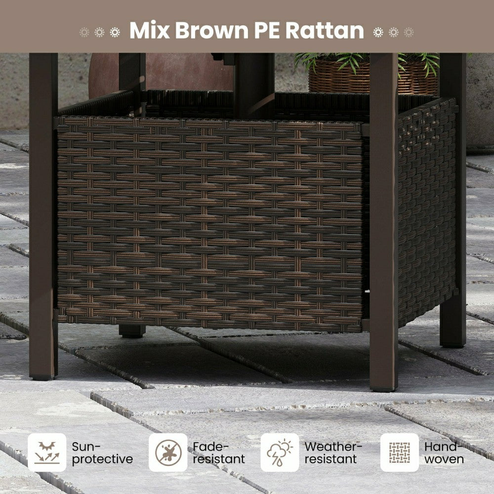 Plow & Hearth Outdoor Side Table All-Weather PE Wicker Patio Table with Umbrella Hol