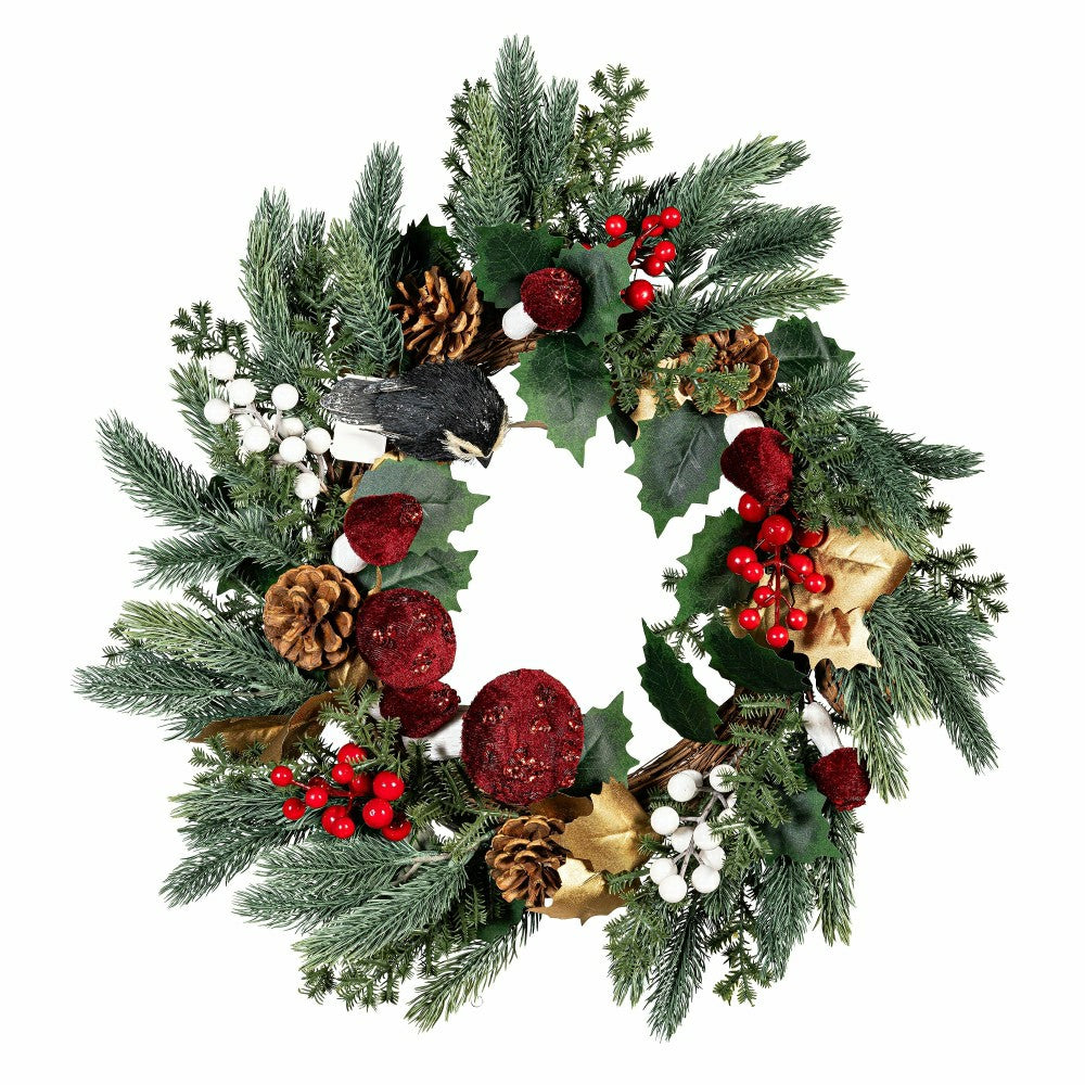 Plow & Hearth Winter Grove Wreath Artificial with Pine Cone and Berry, 20”