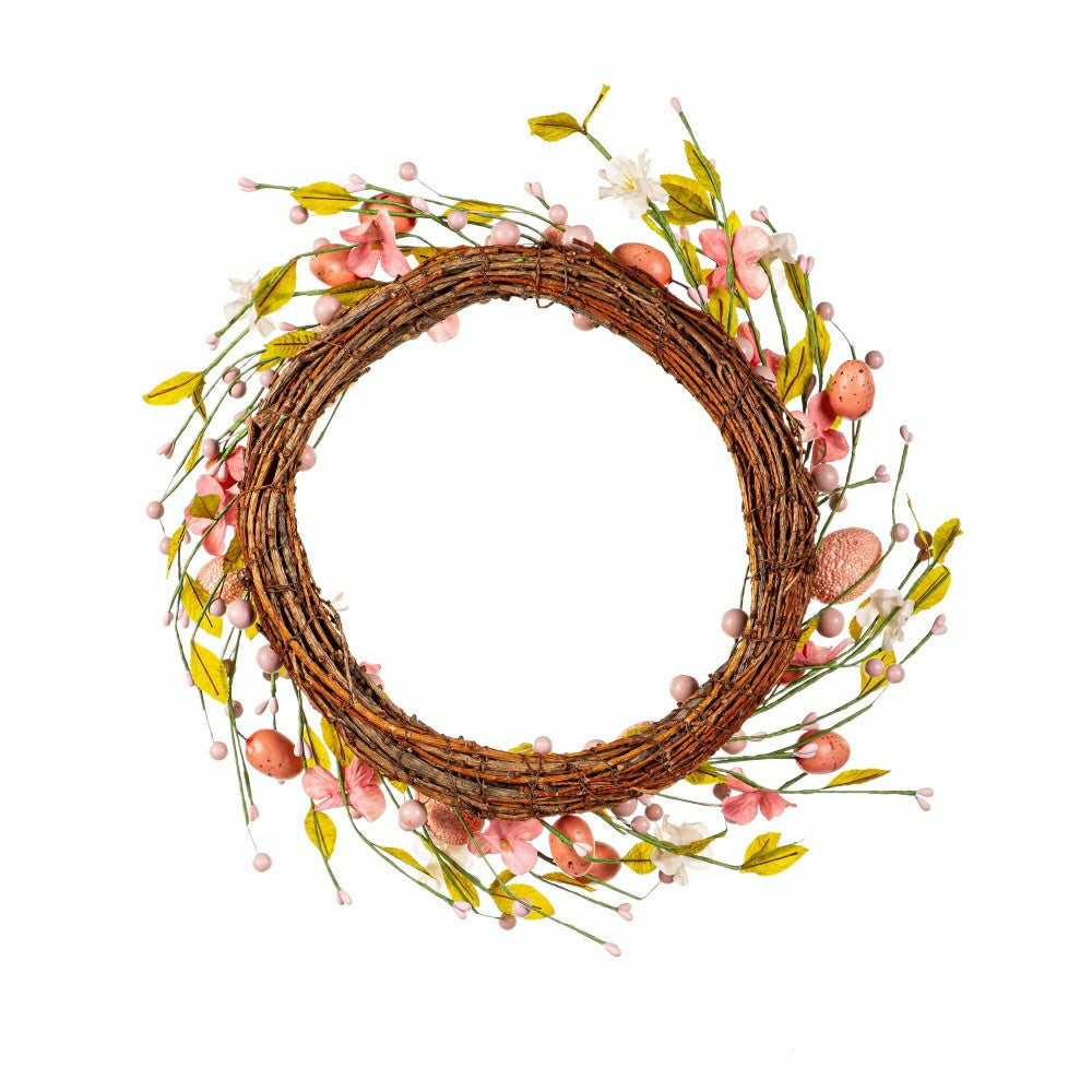 Plow & Hearth Bunny Blooms Wreath Easter Eggs, 16"H