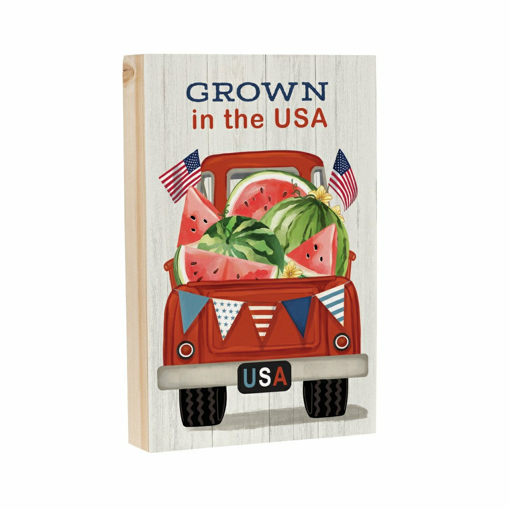 Plow & Hearth American Classic Sign Wood Block "Grown in the USA" Truck, 8"L x 12"H
