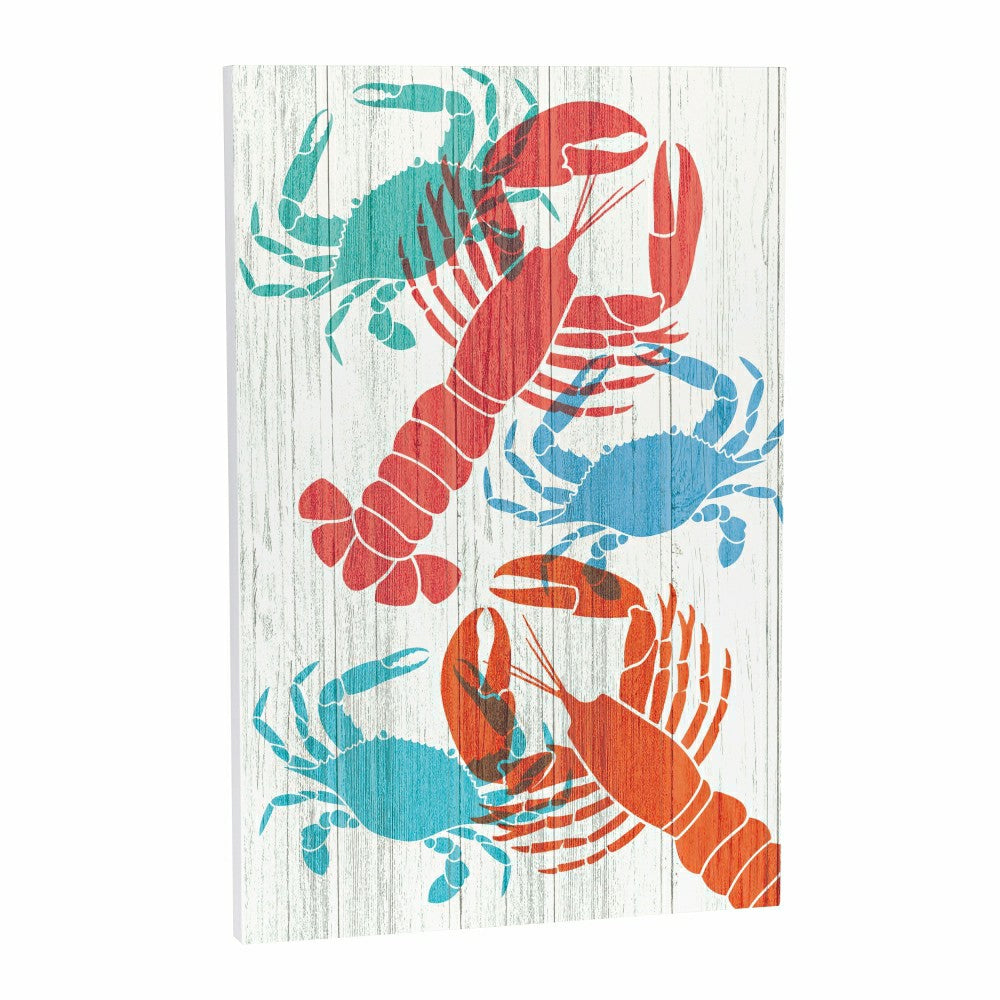 Plow & Hearth Coastal Wooden Wall Art Crab Lobster 16x24"