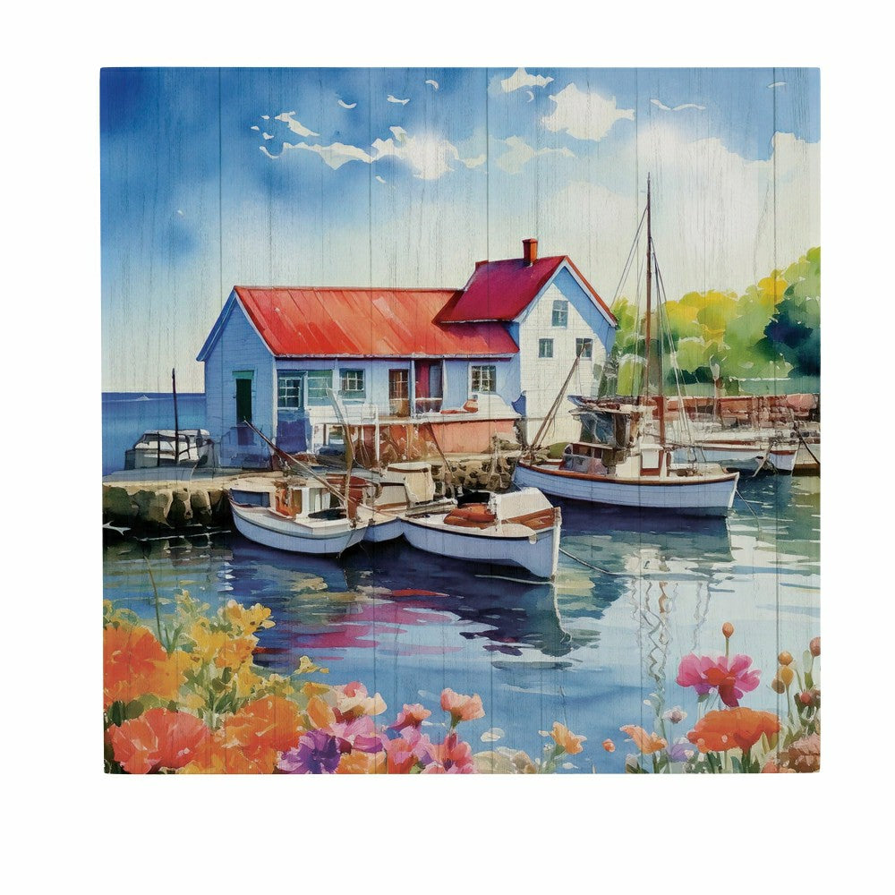 Plow & Hearth Coastal Wooden Wall Art Dock 12x12"