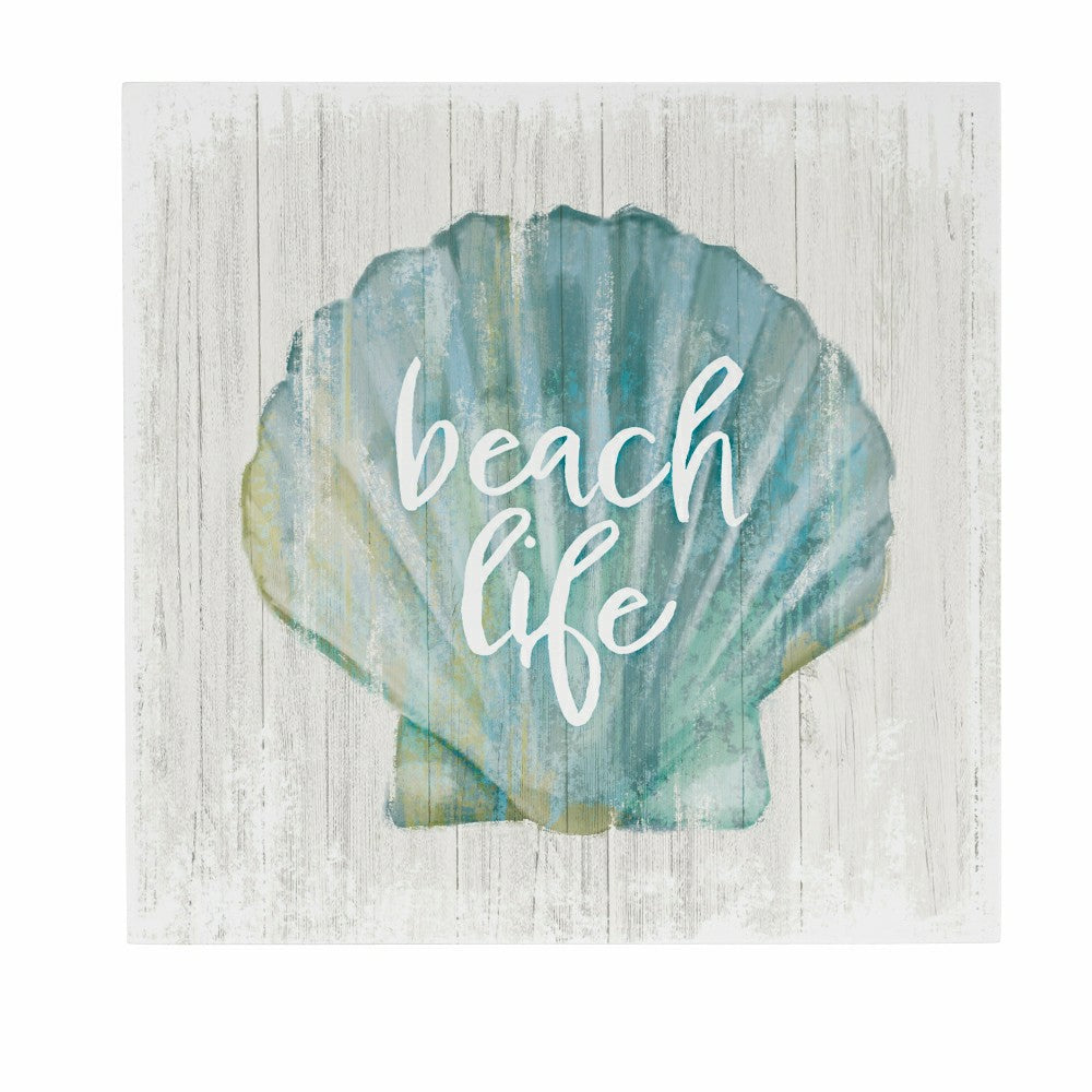 Plow & Hearth Coastal Wooden Wall Art Life Shell 12x12"