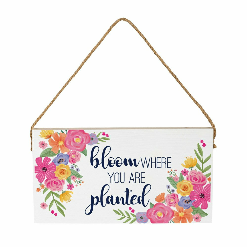 Plow & Hearth Bunny Blooms Garden Decor, Hanging Sign, Bloom Where You are Planted,