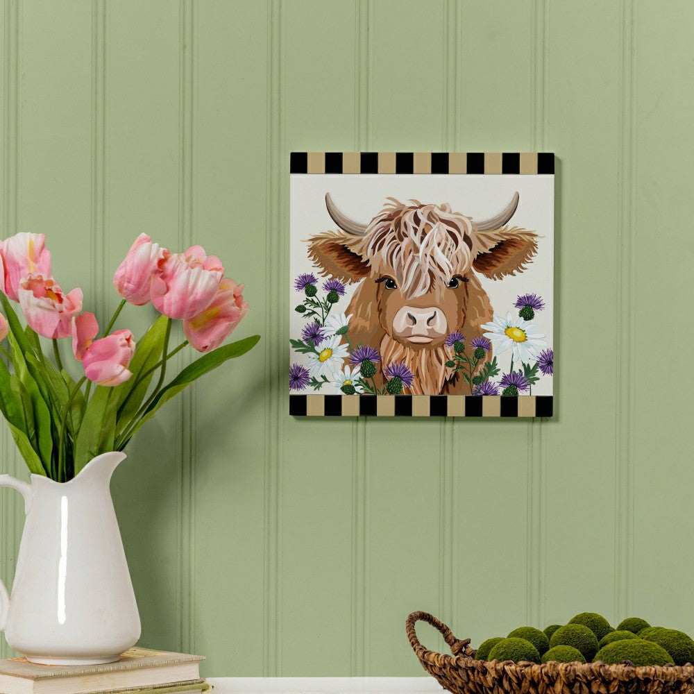 Plow & Hearth Petal & Plow Indoor Wall Decor, Highland Cow, 12" L x 12" H