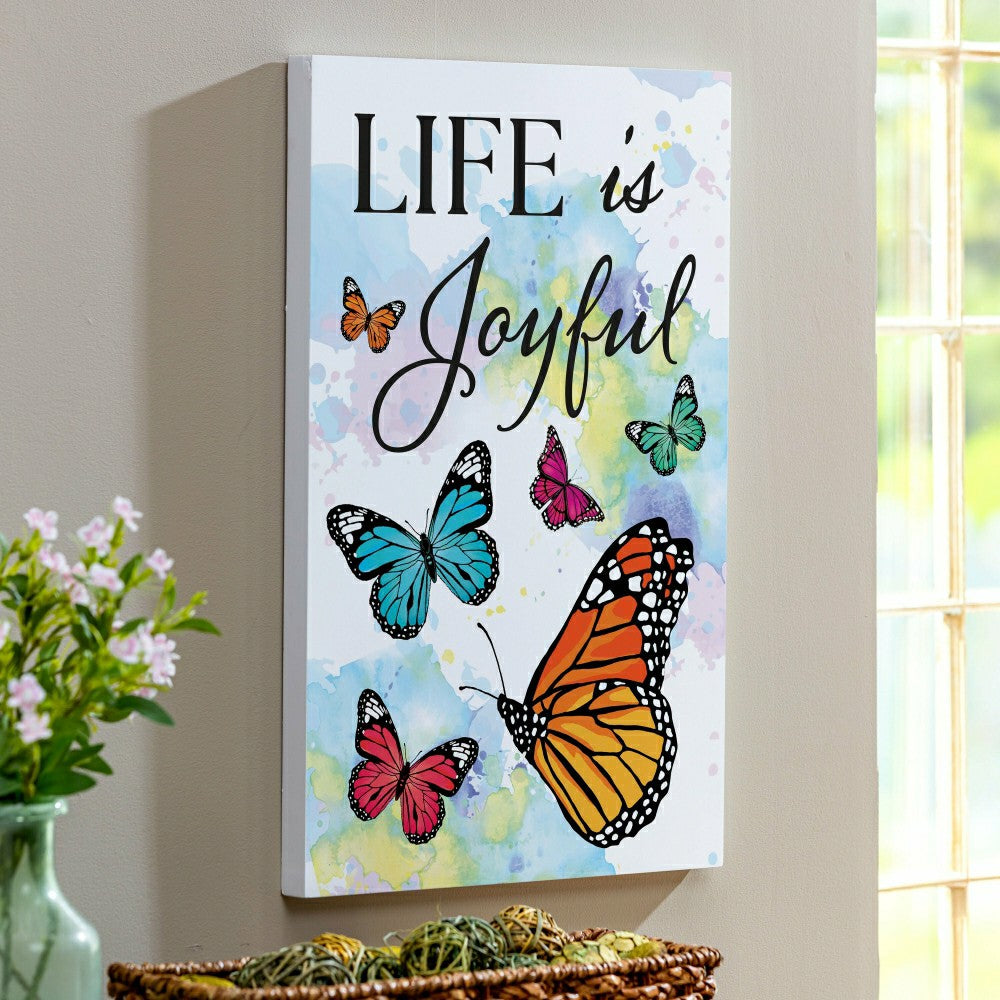 Plow & Hearth Pollinator Garden Indoor Wall Decor, Life is Joyful, 16" L x 24" H