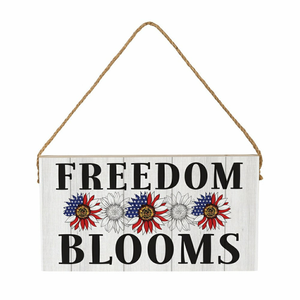 Plow & Hearth American Classic Garden Decor, Hanging Sign, Freedom Blooms, 11" L x 6