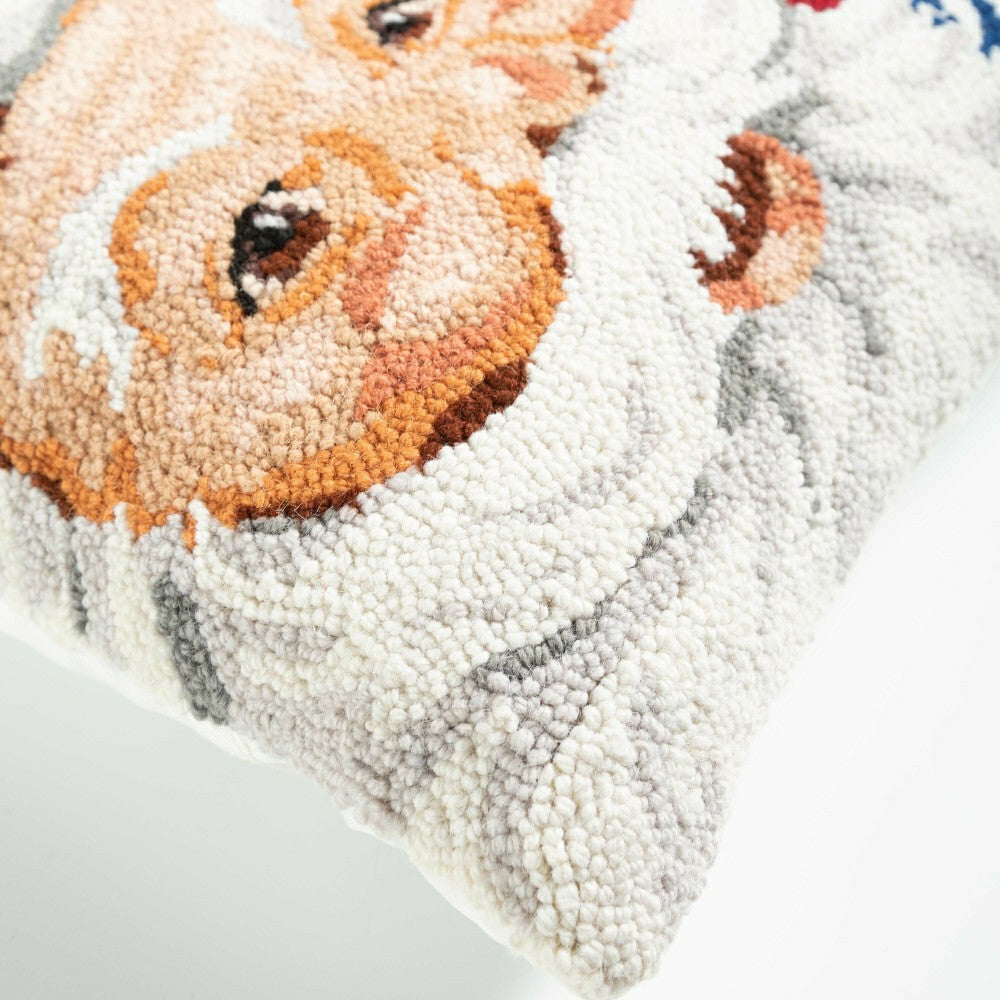 Plow & Hearth Jolly Santa Hand-Hooked Wool Throw Pillow