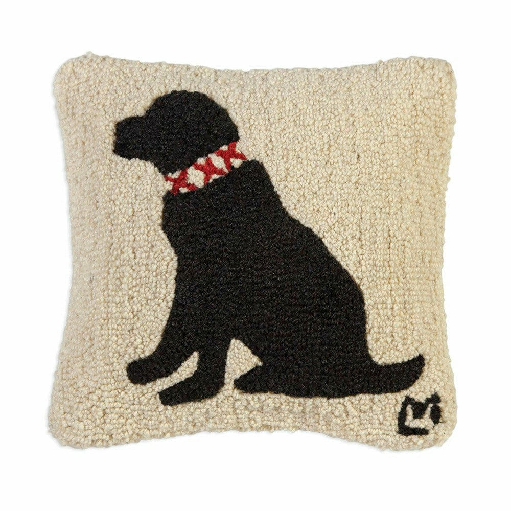 Plow & Hearth Black Lab Hand-Hooked Wool Throw Pillow