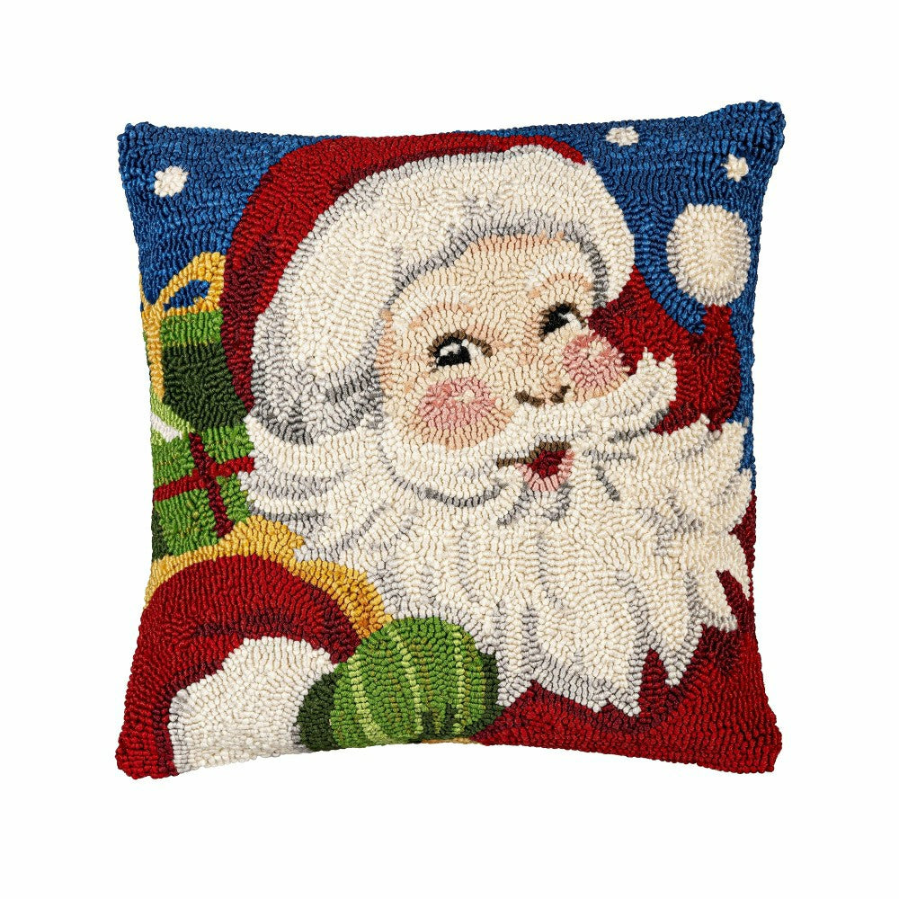 Plow & Hearth Indoor/Outdoor Hooked Pillow Santa Polypropylene, 18"x18"