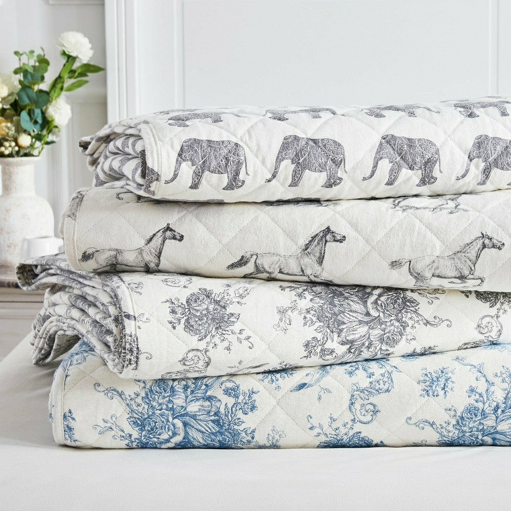 Plow & Hearth Elephants Cotton Flannel Quilt Set