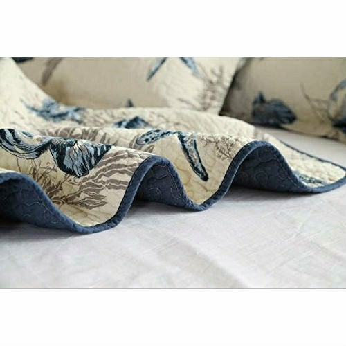 Plow & Hearth Queen size 100-Percent Cotton 3-Piece Bedspread Quilt Set Ocean Beach