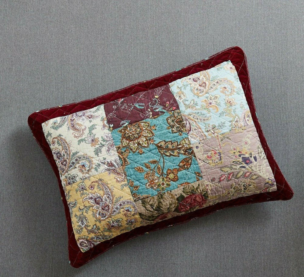 Plow & Hearth Bohemian Burgundy Paisley Patchwork Cotton Bedspread Set