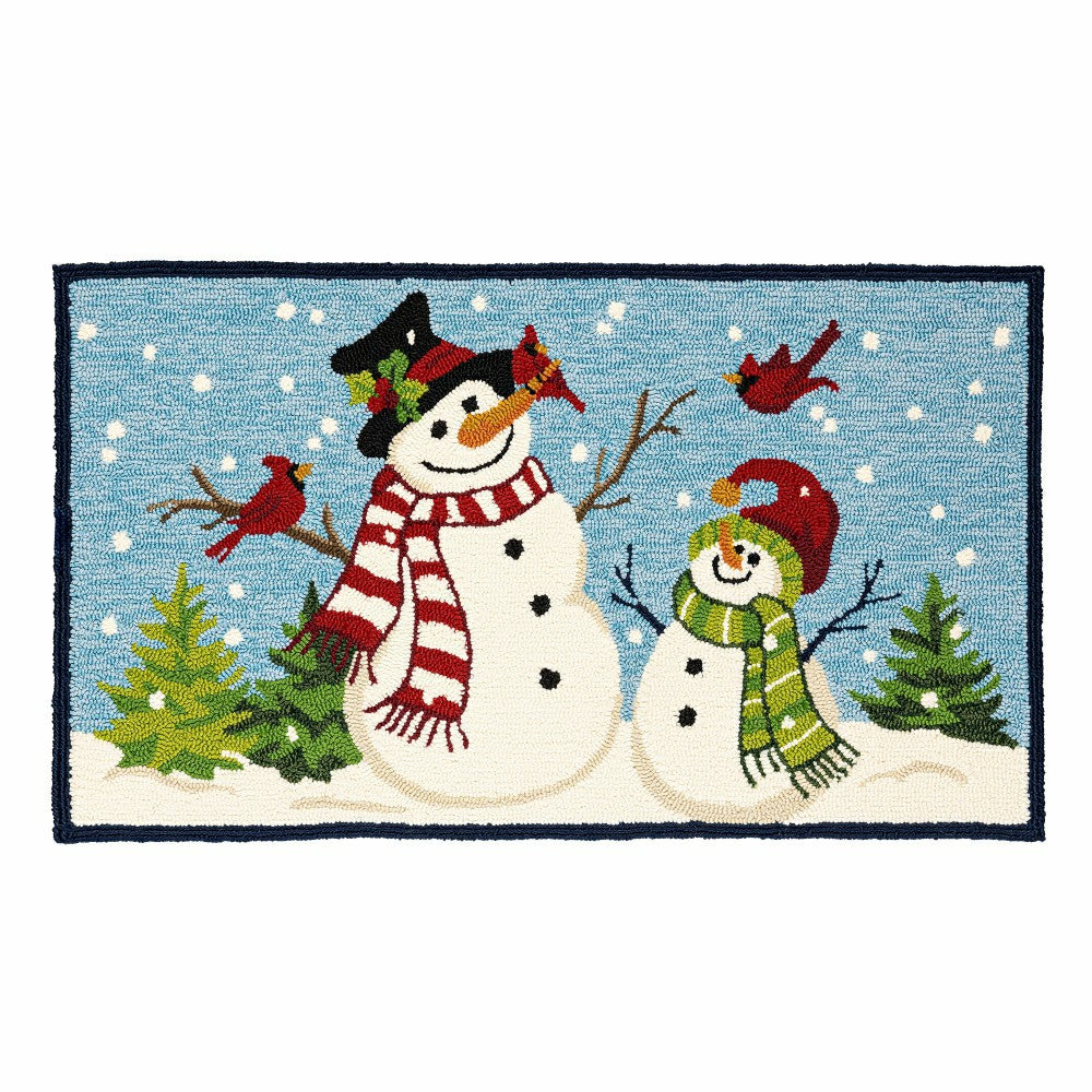 Plow & Hearth Indoor/Outdoor Hooked Rug Snowman With Friends Polypropylene, 24"x42"