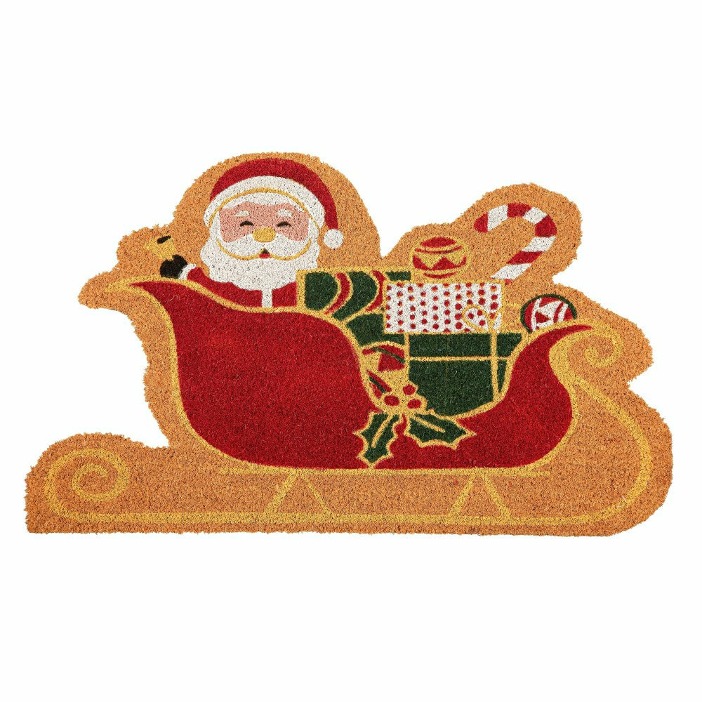 Plow & Hearth Santa in Sled Shaped Coir Mat