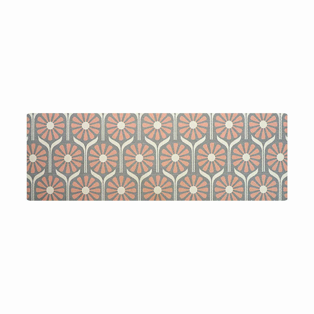 Plow & Hearth Neighburly Retro Daisies Doormat ,Pink/Grey Double Door
