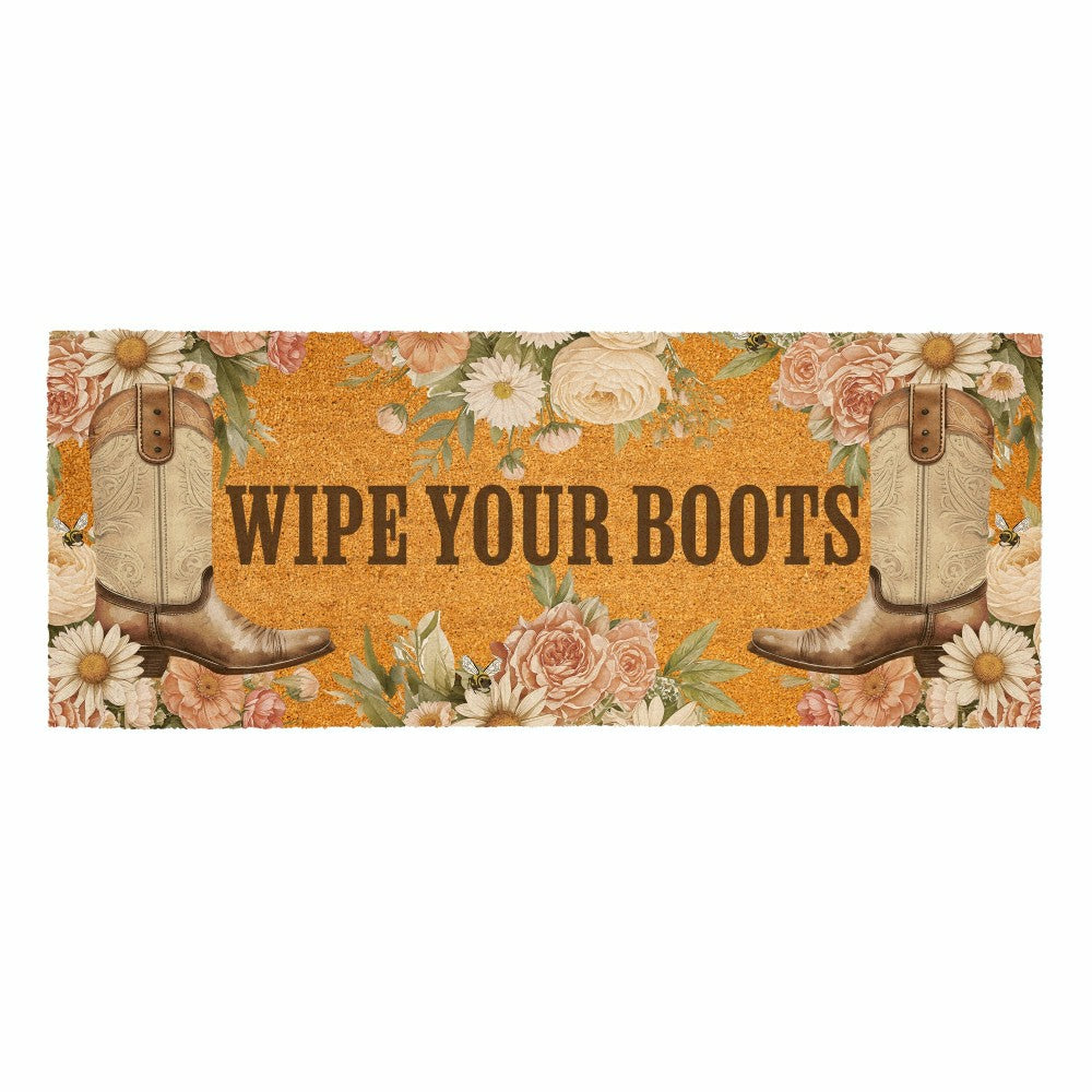 Plow & Hearth Petal & Plow Floral Boots, Coir Mat, 60"x24"