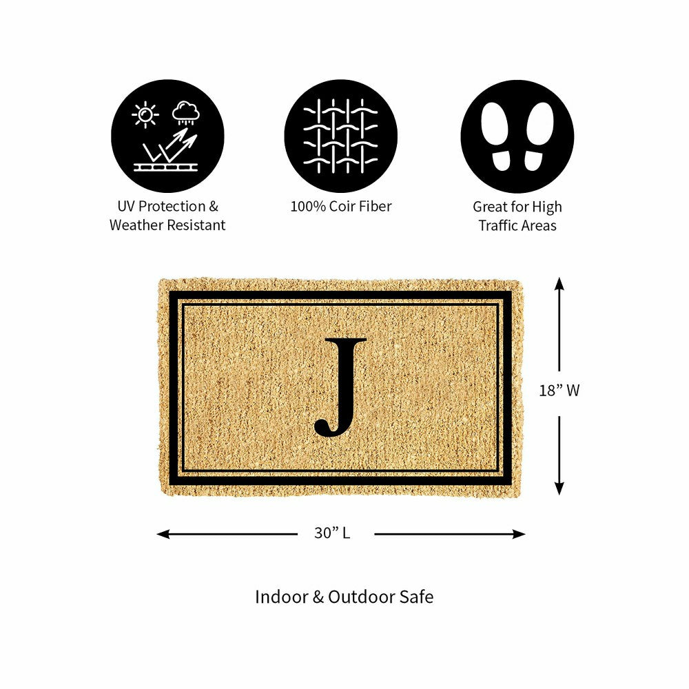 Plow & Hearth Monogram Coir Mat, Letter "J"