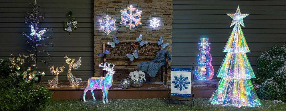 Plow & Hearth Pearl and Pine Outdoor Lamp & Lighting, LED Snowflake, 9"H