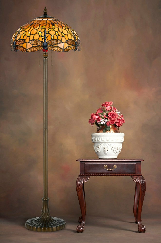 Plow & Hearth Tiffany Amber Dragonfly Floor Lamp with Zinc Cast Base