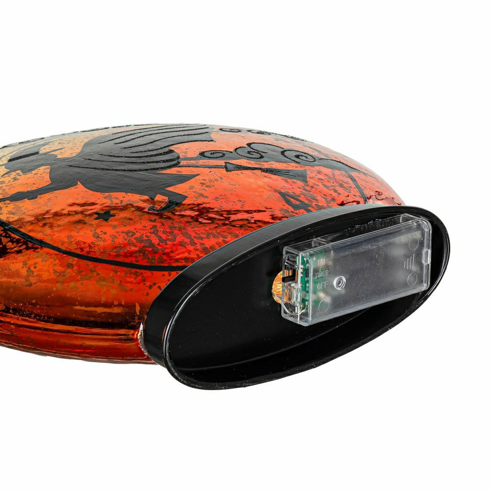 Plow & Hearth Witch on Broom LED Crackle Glass Table Décor, 9.75"H