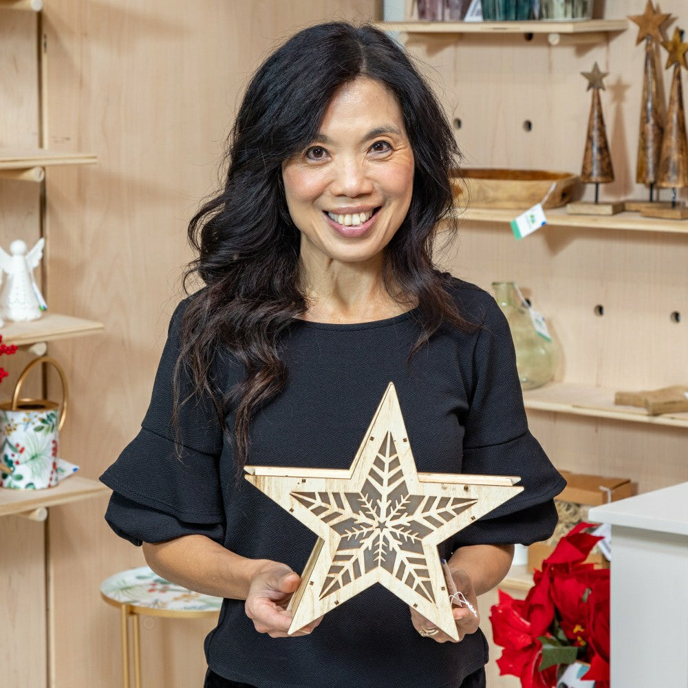 Plow & Hearth VivaStyle LED Table Decor, LED Wood Table Decor, Star, 10.4"H