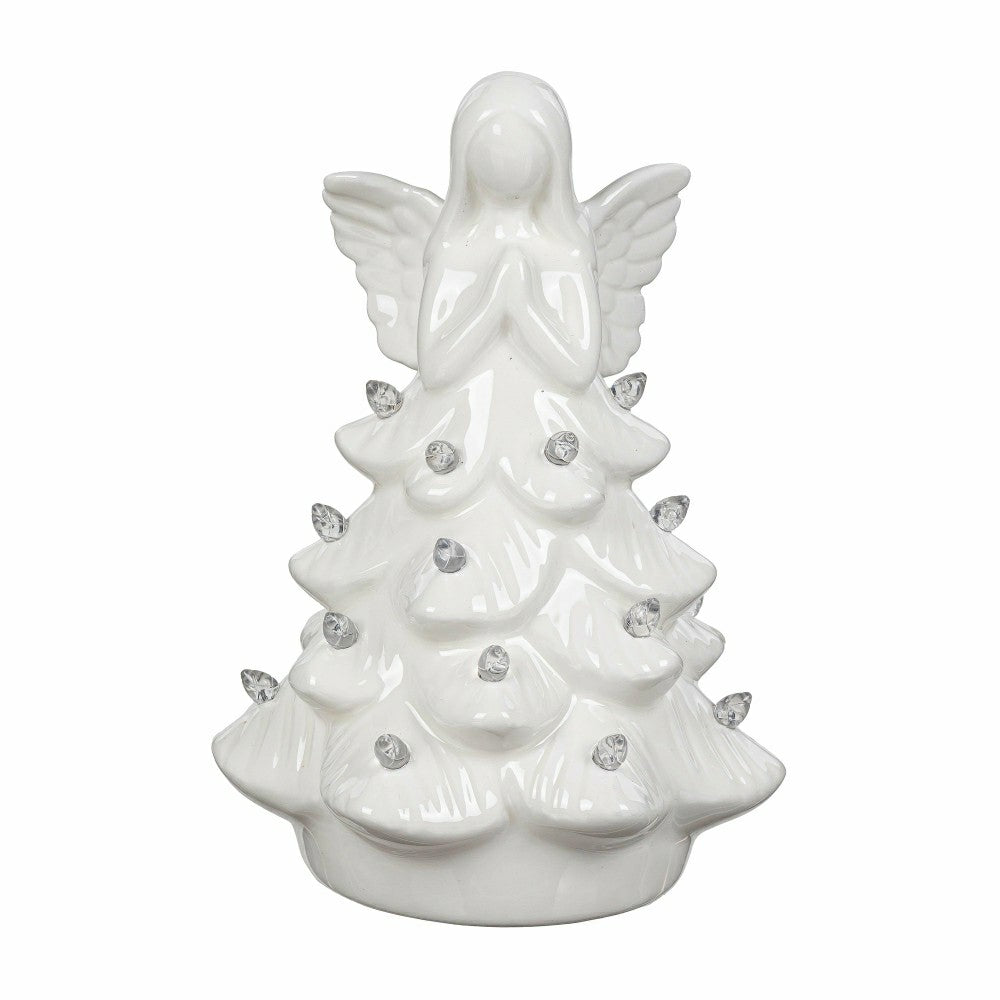 Plow & Hearth Nativity LED Table Decor Ceramic Angel Tree, 7.25"H