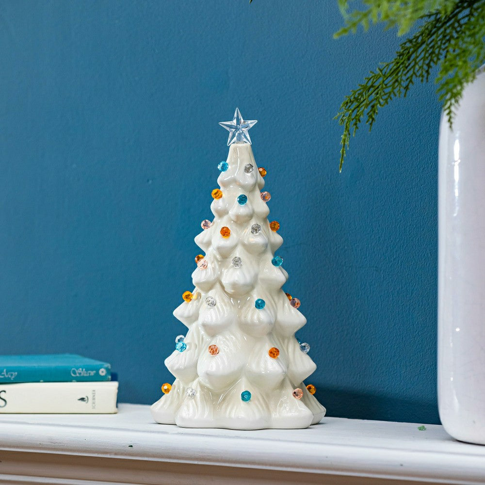 Plow & Hearth Season to Sparkle LED Table Décor Ceramic Christmas Tree, 11.25"H