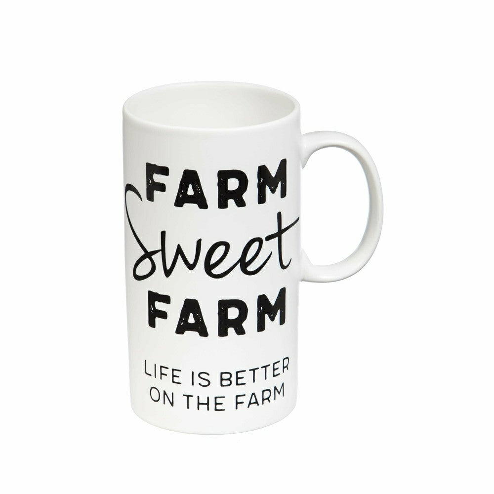 Plow & Hearth Tall Ceramic Cup, 20 OZ, Farm Sweet Farm