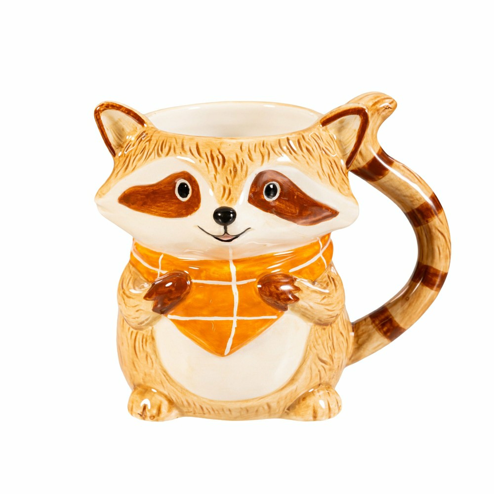 Plow & Hearth Harvest Blossom Coffee Cup Ceramic Sculpted Raccoon