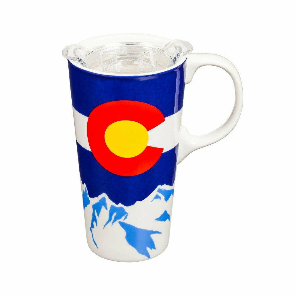 Plow & Hearth Travel Cup Ceramic Perfect Cup, Colorado State, With Tritan Lid, 17oz,