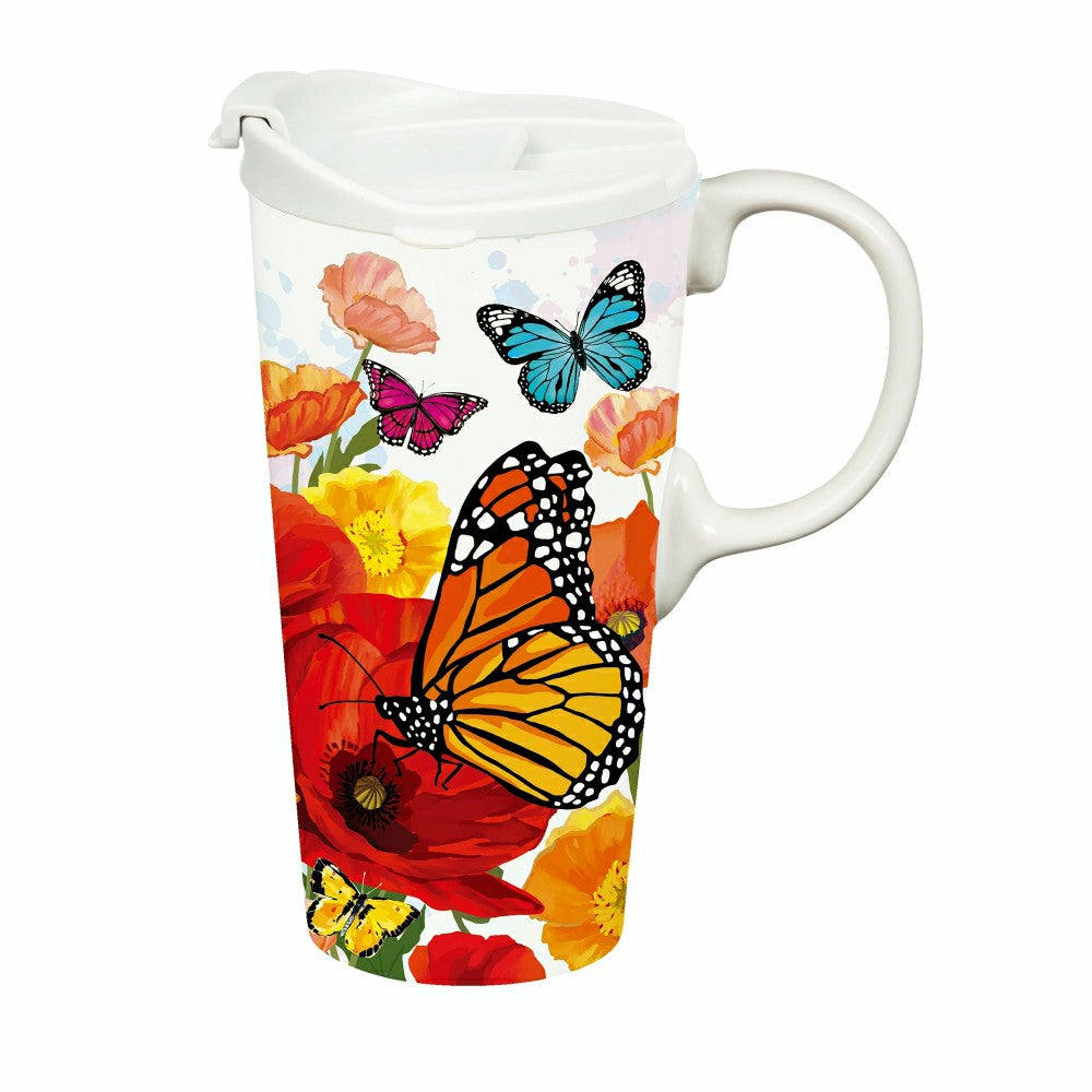 Plow & Hearth Monarch Butterfly and Friends Ceramic Perfect Cup, 17oz, Gift Box