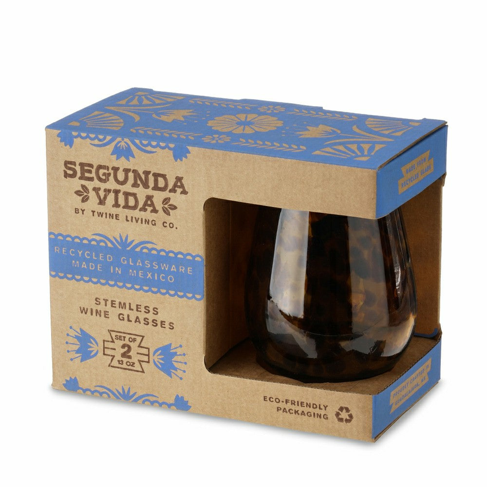 Plow & Hearth Segunda Vida Tortuga Stemless Wine Glasses