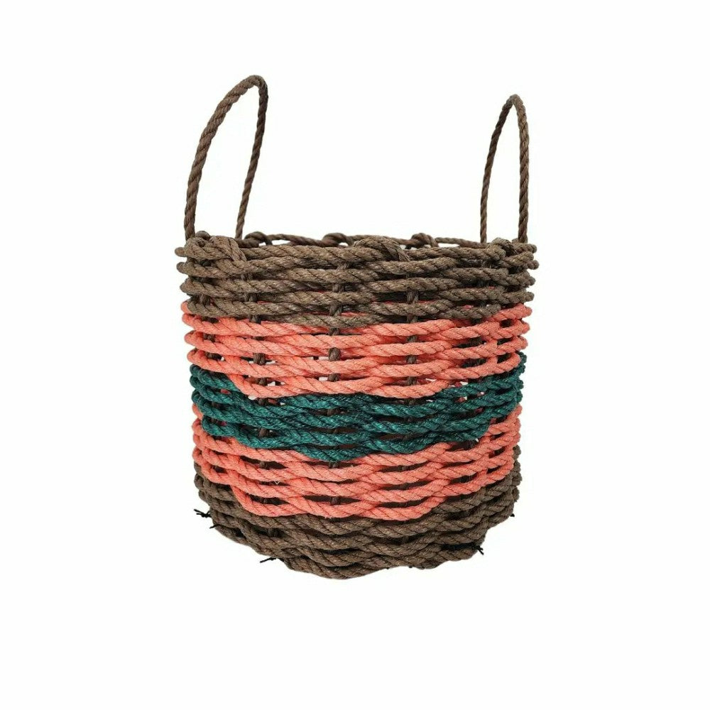 Plow & Hearth Five Stripe Rope Storage Basket Brown, Orange and Hunter Green