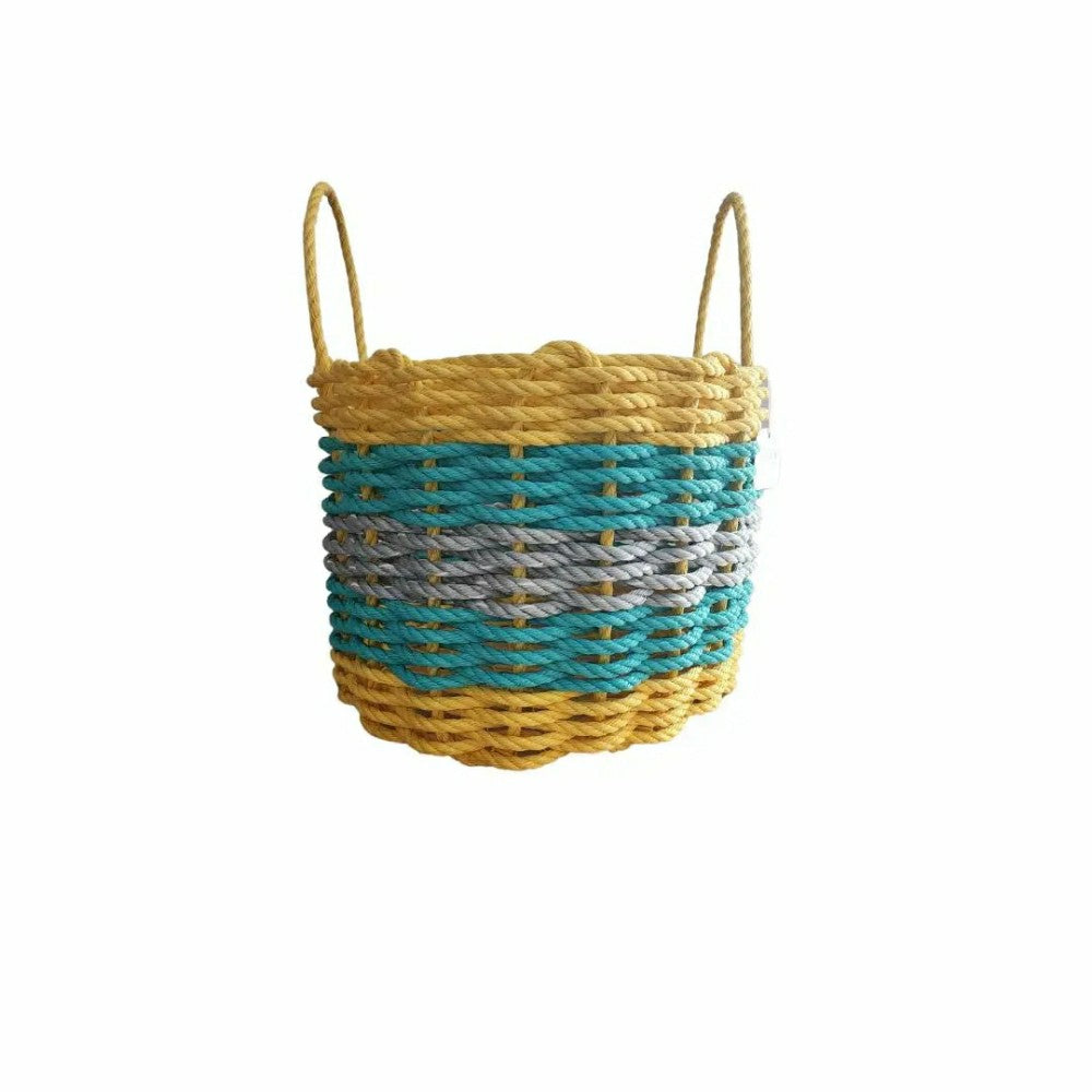Plow & Hearth Five Stripe Rope Storage Basket Yellow, Teal & Gray