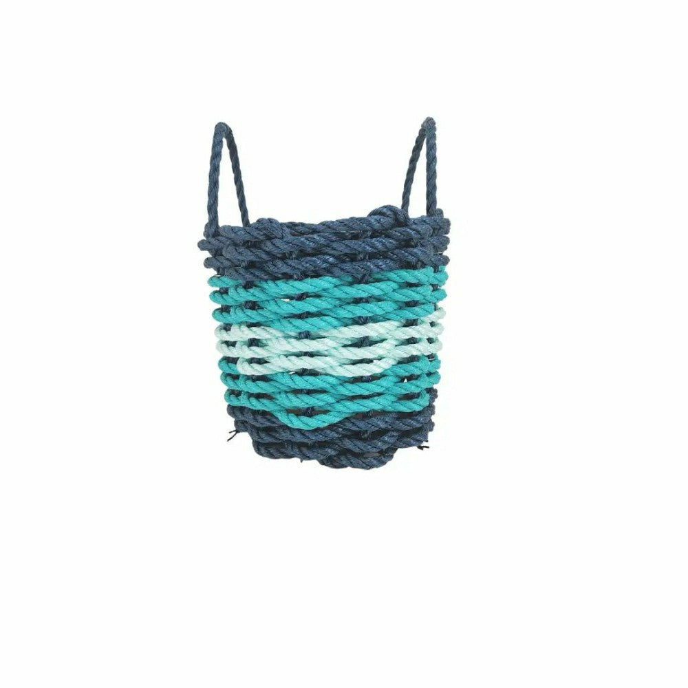 Plow & Hearth Five Stripe Rope Storage Basket Navy Blue, Teal & Seafoam