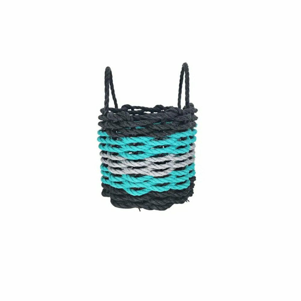 Plow & Hearth Five Stripe Rope Storage Basket Black, Teal & Gray