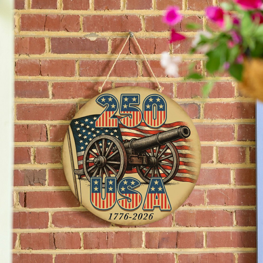 Plow & Hearth Red White & Bloom Wood Round Door Décor, 250 USA, 18"