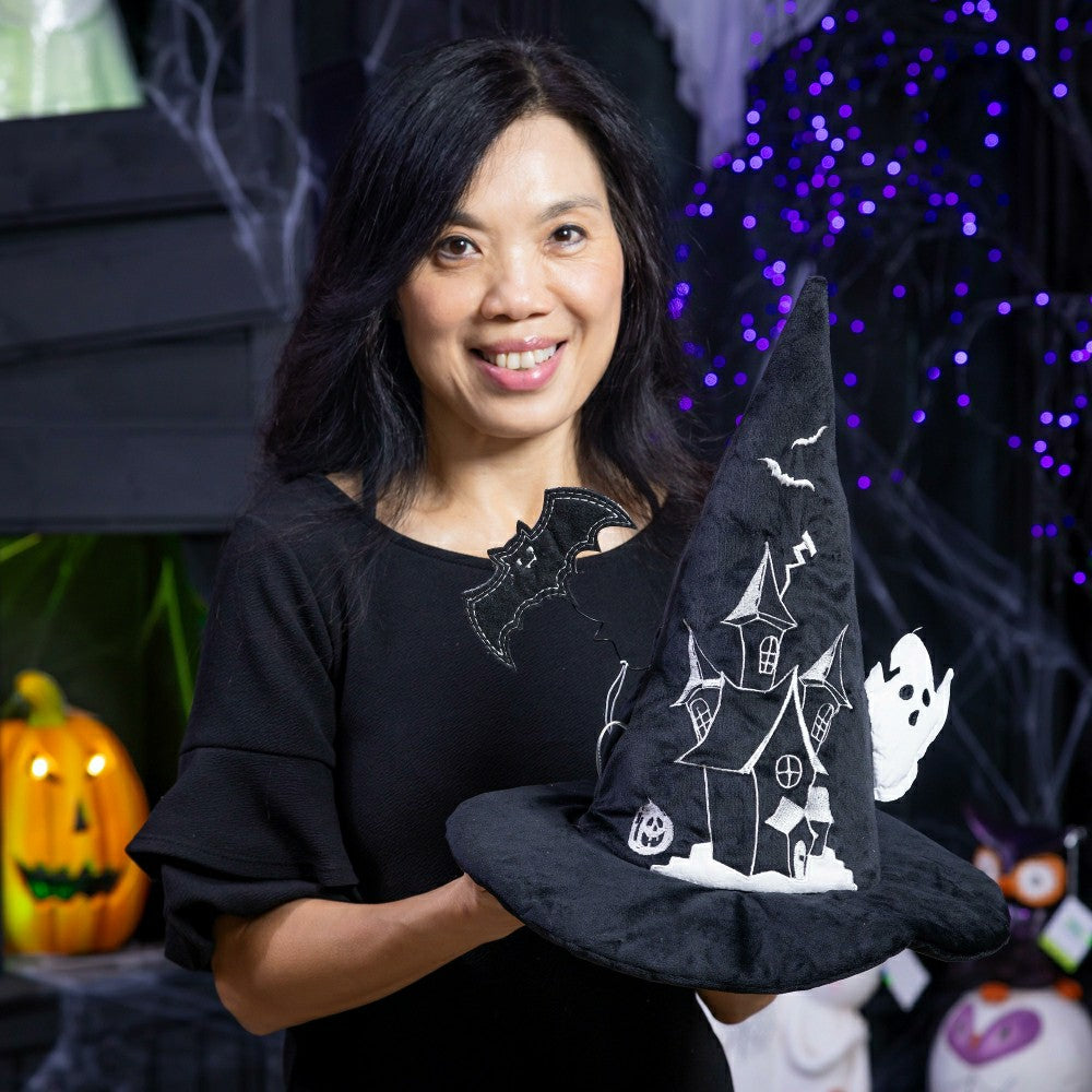 Plow & Hearth Witch Hat LED Fabric Table Décor, 13.75"H