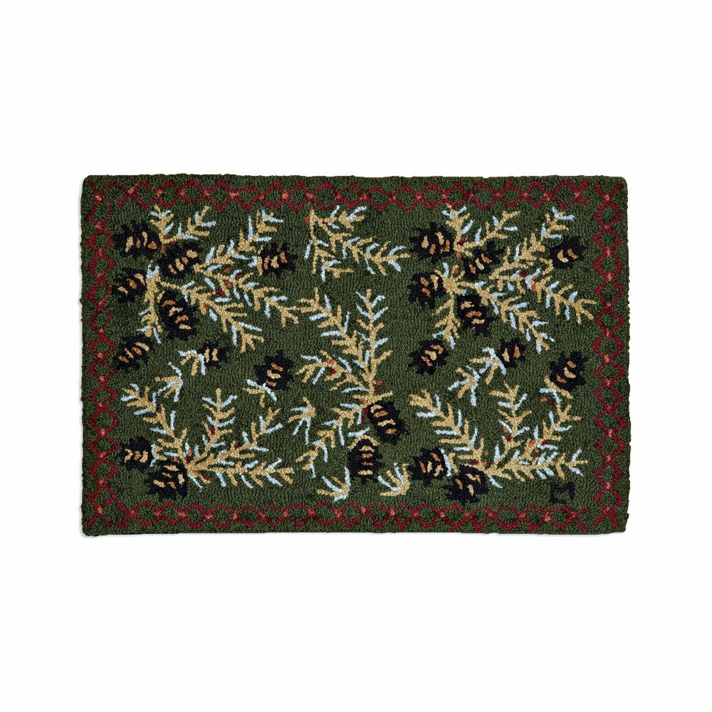 Plow & Hearth Pine Cone Hand-Hooked Wool Rug, 24" x 36"